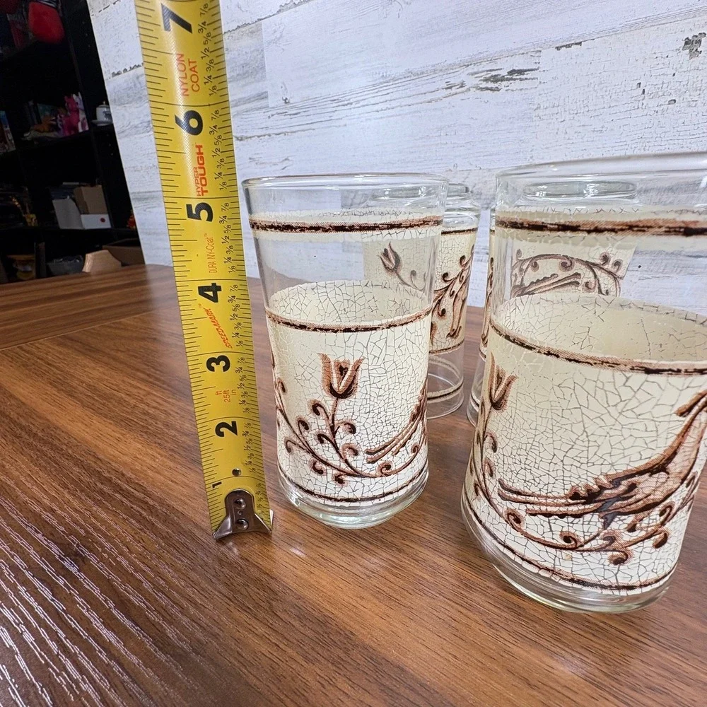 Libbey Partridge Crackle Tumbler Glasses‎ 1970 Bolero Glassware Set of 4